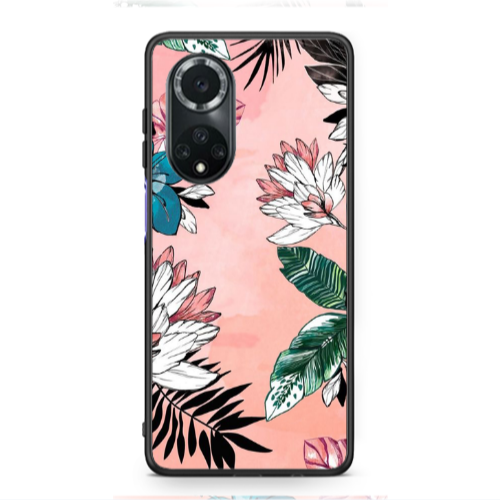 Huawei Nova 9 Tropical flowers Black Glossy Θήκη