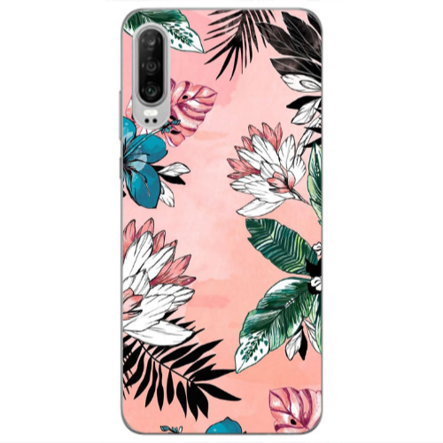 Huawei P30 Tropical flowers Transparent Silicone TPU Θήκη