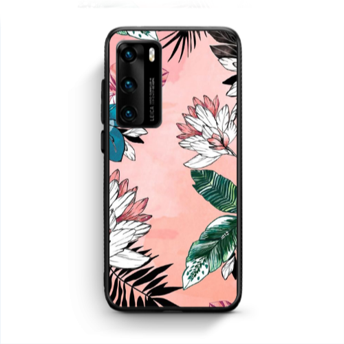 Huawei P40 Tropical flowers Black Glossy Θήκη