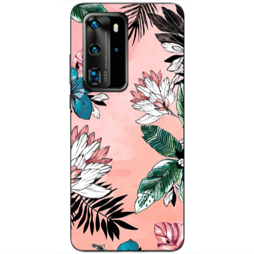 Huawei P40 Pro Tropical flowers Transparent Silicone TPU Θήκη