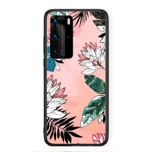 Huawei P40 Pro Tropical flowers Black Glossy Θήκη
