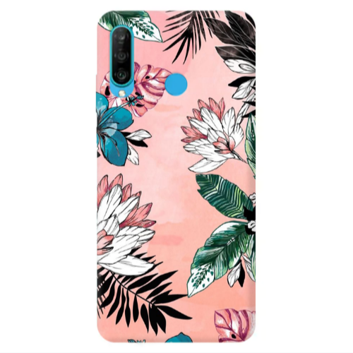 Huawei P30 Lite Tropical flowers Transparent Silicone TPU Θήκη