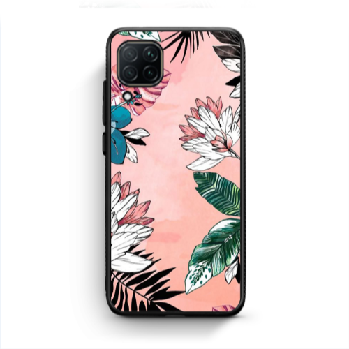 Huawei P40 Lite Tropical flowers Black Glossy Θήκη