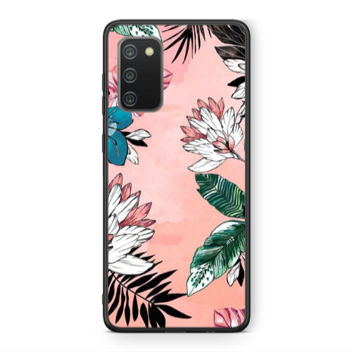 Samsung A02s Tropical flowers Black Glossy Θήκη