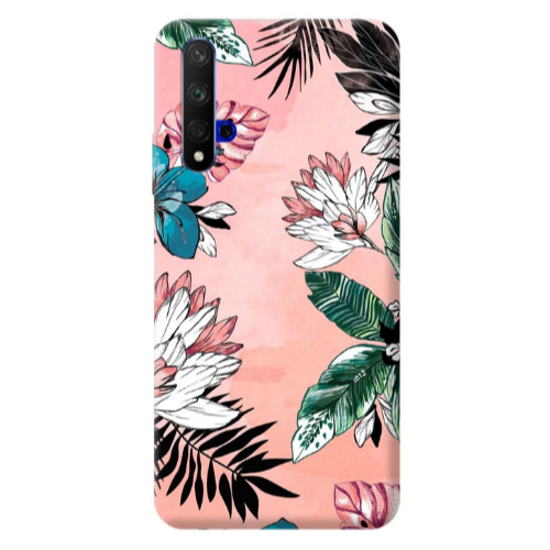 Huawei Nova 5 T Tropical flowers Transparent Silicone TPU Θήκη