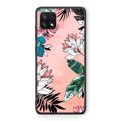 Samsung A22 5G Tropical flowers Black Glossy Θήκη