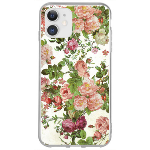 Apple iPhone 12 Pink roses 2 Transparent Silicone TPU Θήκη
