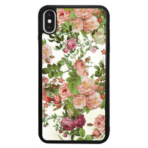 Apple iPhone X Pink roses 2 Black Glossy Θήκη