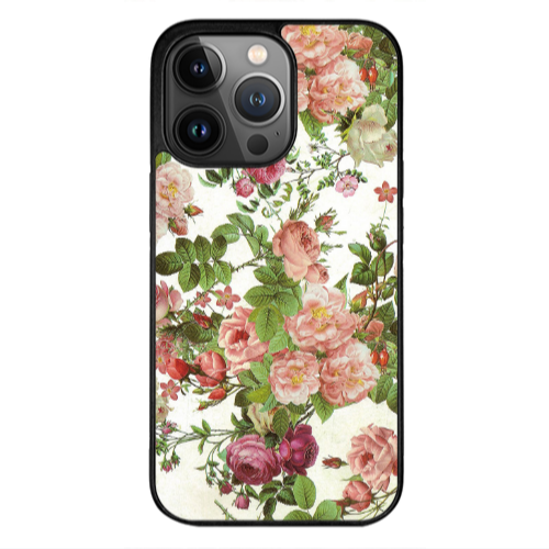 Apple iPhone 13 Pro Max Pink roses 2 Black Glossy Θήκη