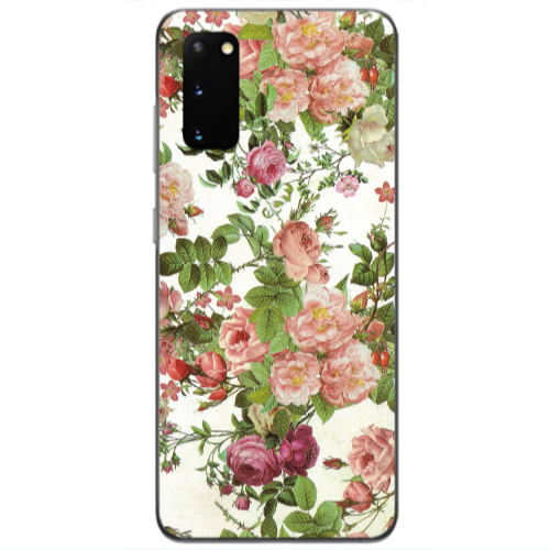 Samsung S20 Pink roses 2 Transparent Silicone TPU Θήκη