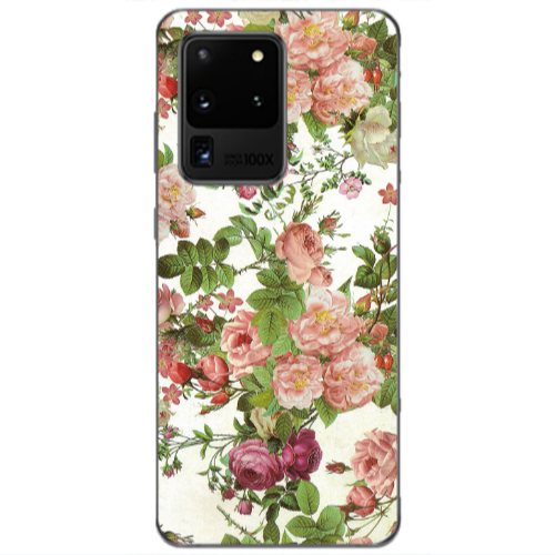 Samsung S20 Ultra Pink roses 2 Transparent Silicone TPU Θήκη