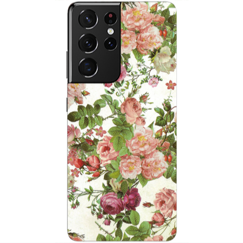 Samsung S21 Ultra Pink roses 2 Transparent Silicone TPU Θήκη