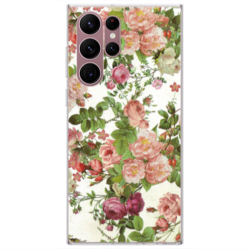 Samsung S22 Ultra Pink roses 2 Transparent Silicone TPU Θήκη
