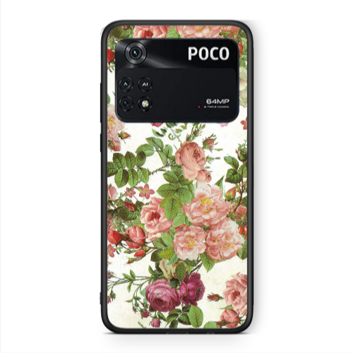 Xiaomi Poco M4 Pro 4G Pink roses 2 Black Glossy Θήκη