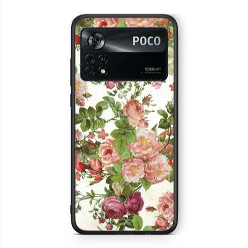 Xiaomi Poco X4 Pro Pink roses 2 Black Glossy Θήκη