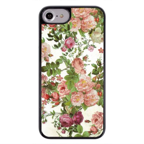 Apple iPhone 7 Pink roses 2 Black Glossy Θήκη