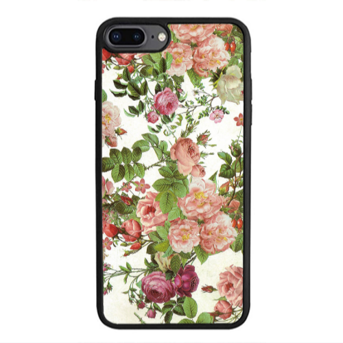 Apple iPhone 7 Plus Pink roses 2 Black Glossy Θήκη