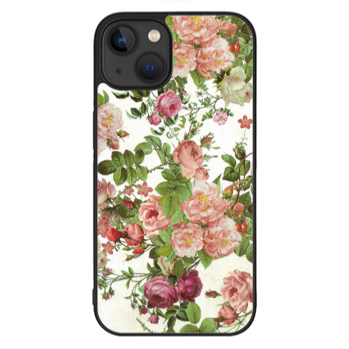 Apple iPhone 13 Mini Pink roses 2 Black Glossy Θήκη