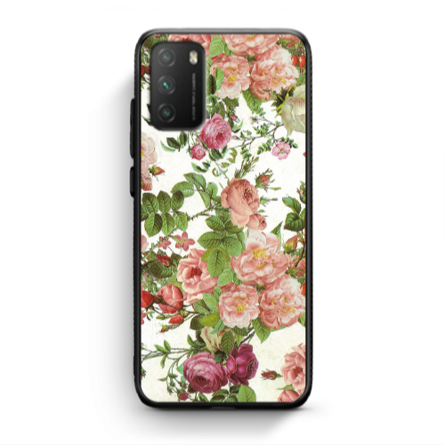 Xiaomi Poco M3 Pink roses 2 Black Glossy Θήκη