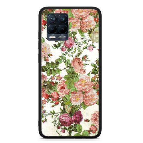 Realme 8  Pink roses 2 Black Glossy Θήκη