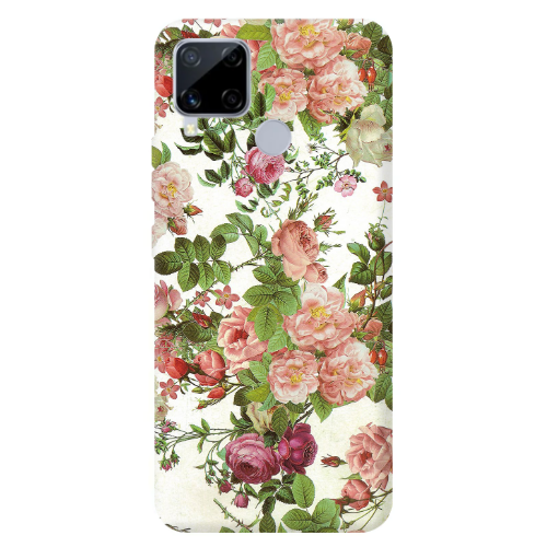 Realme C25 Pink roses 2 Transparent Silicone TPU Θήκη
