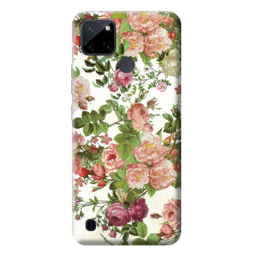 Realme C25Y Pink roses 2 Transparent Silicone TPU Θήκη