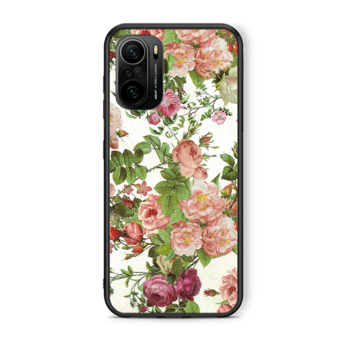 Xiaomi Poco F3 Pink roses 2 Black Glossy Θήκη