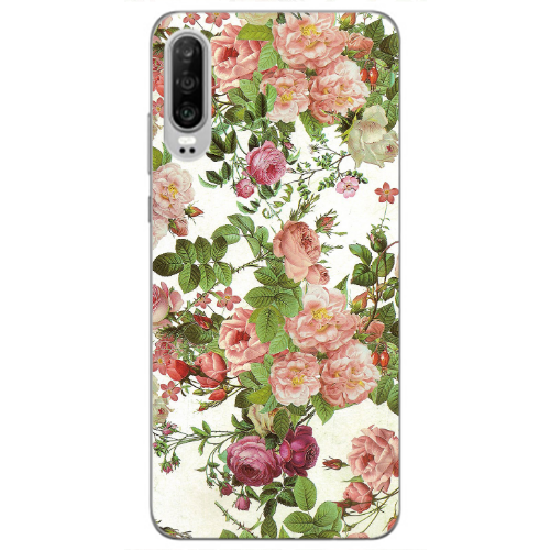 Huawei P30 Pink roses 2 Transparent Silicone TPU Θήκη