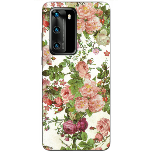 Huawei P40 Pink roses 2 Transparent Silicone TPU Θήκη