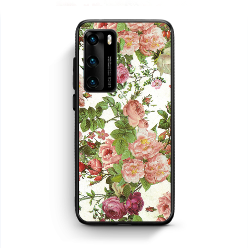Huawei P40 Pink roses 2 Black Glossy Θήκη