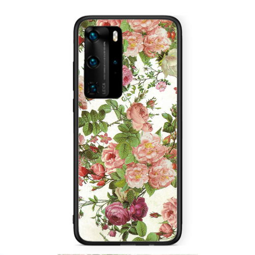 Huawei P40 Pro Pink roses 2 Black Glossy Θήκη