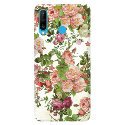 Huawei P30 Lite Pink roses 2 Transparent Silicone TPU Θήκη