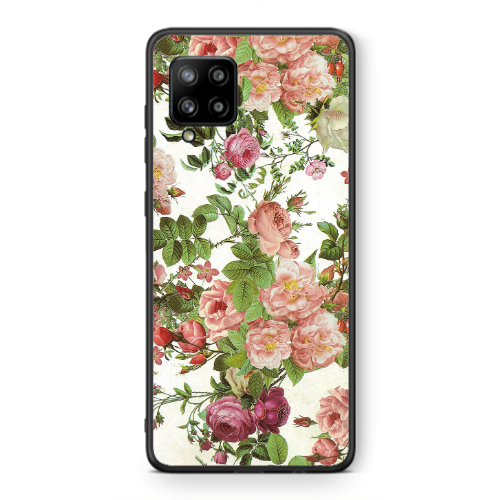 Samsung A42 5G Pink roses 2 Black Glossy Θήκη