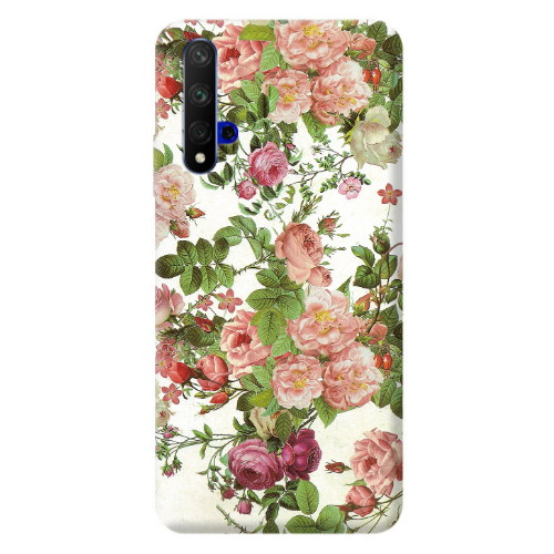 Huawei Nova 5 T Pink roses 2 Transparent Silicone TPU Θήκη