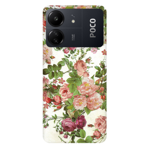 Xiaomi Poco C65 Pink roses 2 Transparent Silicone TPU Θήκη