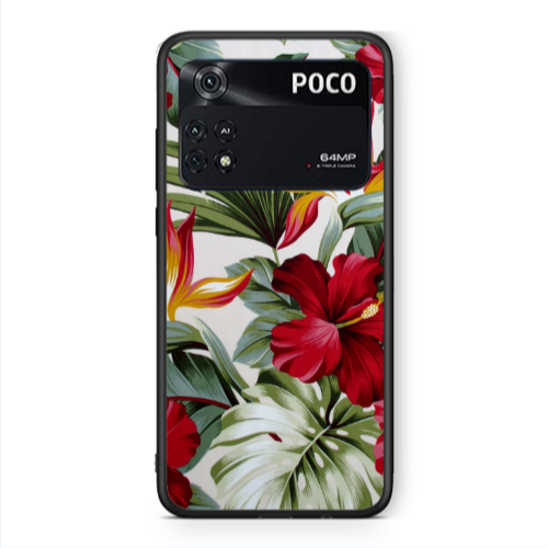 Xiaomi Poco M4 Pro 4G laves and flowers Black Glossy Θήκη