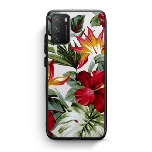 Xiaomi Poco M3 laves and flowers Black Glossy Θήκη