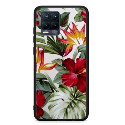 Realme 8  laves and flowers Black Glossy Θήκη