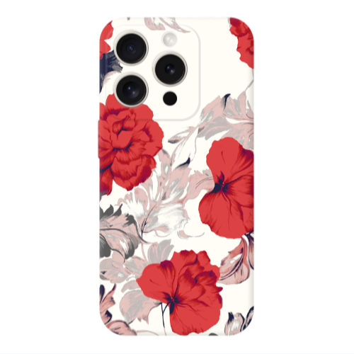 Apple Iphone 16 Pro Red Flowers Transparent Silicone TPU Θήκη