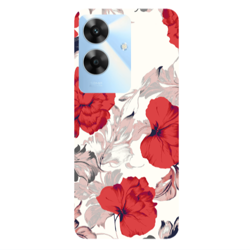 Realme Note 60 Red Flowers Transparent Silicone TPU Θήκη
