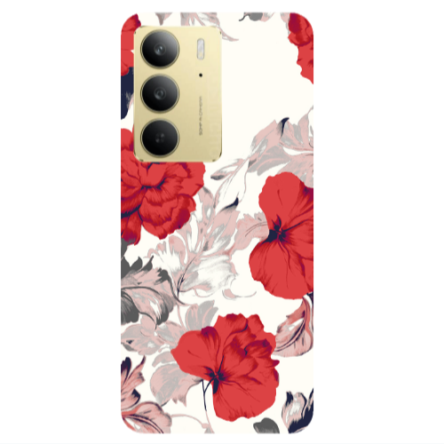 Realme C 75 Red Flowers Transparent Silicone TPU Θήκη
