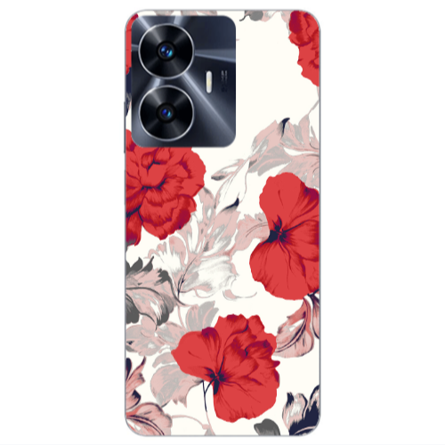 Realme Note 50 Red Flowers Transparent Silicone TPU Θήκη
