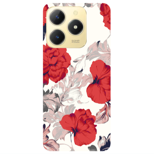 Realme C61 Red Flowers Transparent Silicone TPU Θήκη