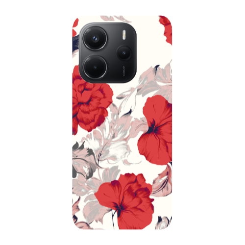 Xiaomi Redmi Note 14 Red Flowers Transparent Silicone TPU Θήκη