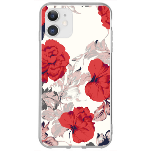 Apple iPhone 12 Red Flowers Transparent Silicone TPU Θήκη