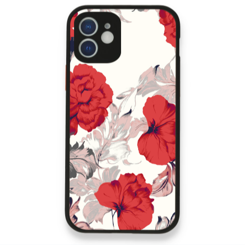 Apple iPhone 12 Red Flowers Black Glossy Θήκη