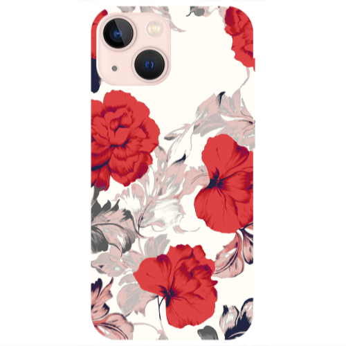 Apple iPhone 13 Red Flowers Transparent Silicone TPU Θήκη