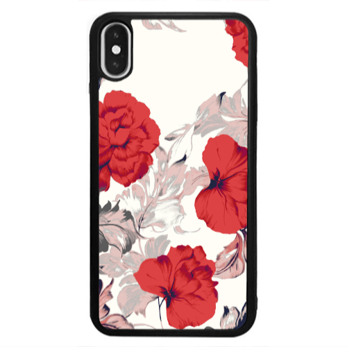 Apple iPhone X Red Flowers Black Glossy Θήκη