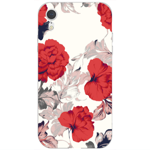 Apple iPhone Xr Red Flowers Transparent Silicone TPU Θήκη