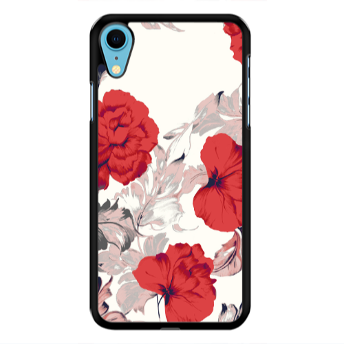 Apple iPhone Xr Red Flowers Black Glossy Θήκη